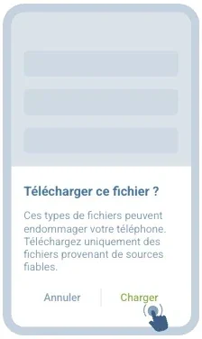 Fenêtre Android « Télécharger ce fichier ? » avec le bouton Charger