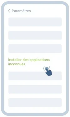 Menu Paramètres d'Android avec l'entrée Installer des applications inconnues